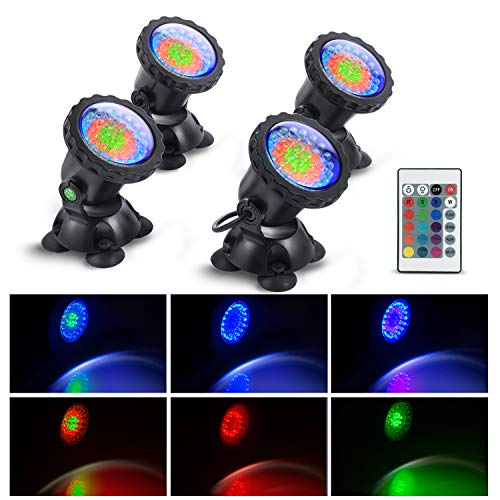 Pond Lights Underwater Waterproof Submersible Led Lights Color Changing Landscape Light DimmableÂ Spotlight 36 LED Lighting for Pond Aquarium Garden Pool Fountain Pond with Remote Control ( Set of 4)