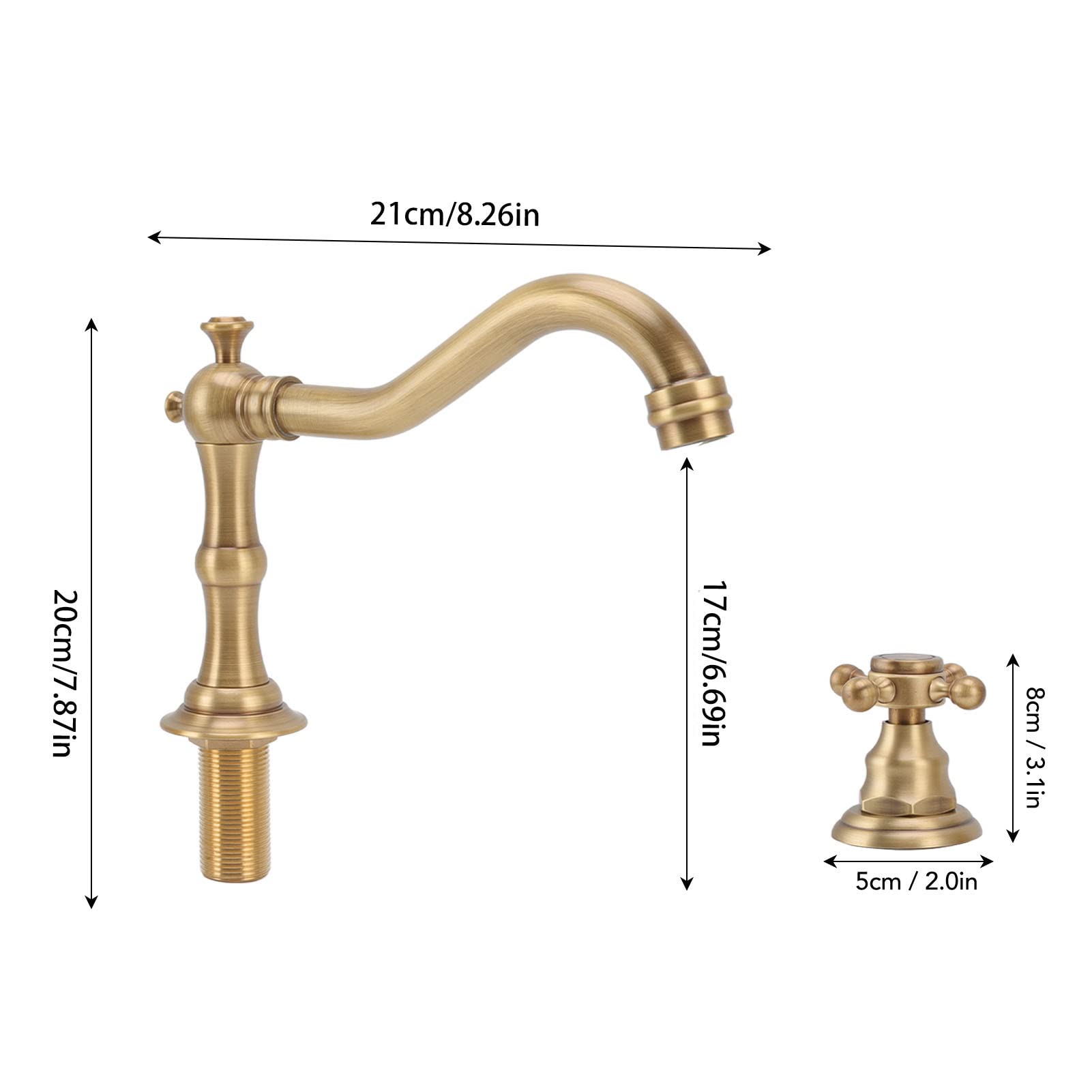 G1/2 Gewinde 3 Griff Wasserhahn Bad, Ästhetisch Ansprechender und Auslaufsicherer 3 Loch Split Wasserhahn Aus Kupfer, Wasser Kommt Schnell Heraus, Ohne zu Spritzen(Gold)