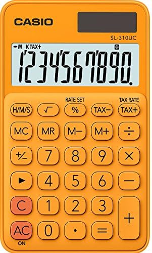 CASIO Kalkulator SL-310UC, 10-cyfrowy, modne kolory, obliczenie podatku, podział tysięczny, zasilanie energią słoneczną/na baterie