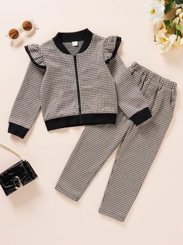 Toddler Girls Hoodie Dark Khaki Sweatsuits Pants Fall Spring Tracksuit Sportswear Long Sleeve Pullover Pants Sets2
