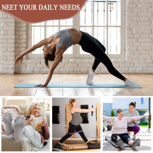 Image of yeuG Pilates Socks for Women Non Slip Grip Socks for Yoga, Barre, Hospital, Barefoot Grippy Yoga Sock Womens Gifts 4 Pairs