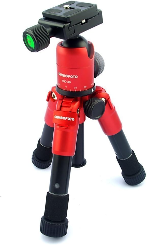 AnKooK Portable Folding Ultra Aluminum alloy Tripod Compact Desktop Macro Mini Tripod Kit with CK-30 Ball Head for Canon Nikon DSLR Camera-Red