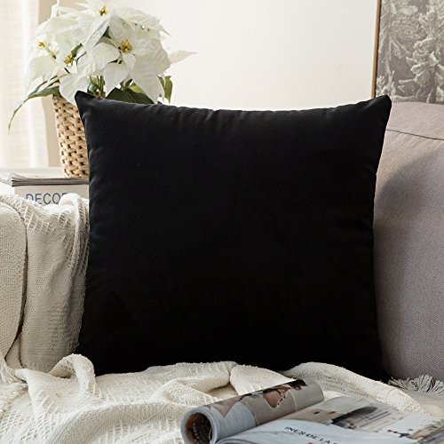 MIULEE Velvet Pillow Cover Decorative Square Pillowcase Soft Solid Cushion Case for Sofa Bedroom Car 26 x 26 Inch Black