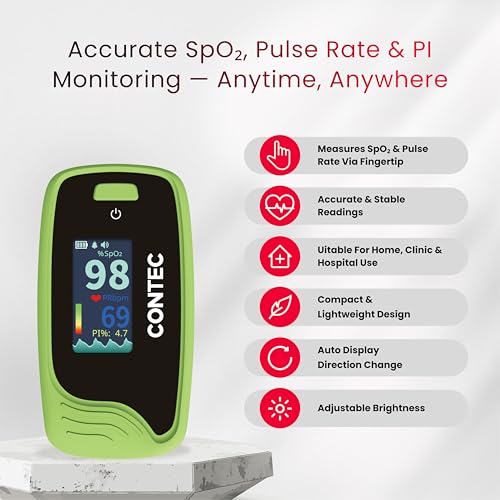Image of Contec CMS50-Pro Fingertip Pulse Oximeter - SpO₂, Pulse Rate & PI Monitor with Waveform Display.