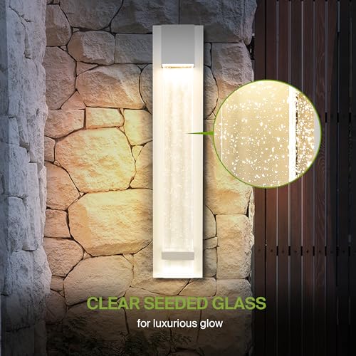 Image of ASD LED 24 inch Bubble Glass Wall Light Fixture, Outdoor & Indoor Seeded Sconce | 3CCT, Waterproof, Dimmable, ETL Listed | 20W 600LM 3000-5000K 100-277V | Exterior Lantern, Porch Lighting | White, 4 Pack