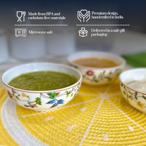 Image of GOLDEN QUEEN'S Bowl Set of 6 | Perfect for Rice, Dal, Curry, Snacks & More | Microwave Safe | 4 Inch Wide - Summer Floral Bowls