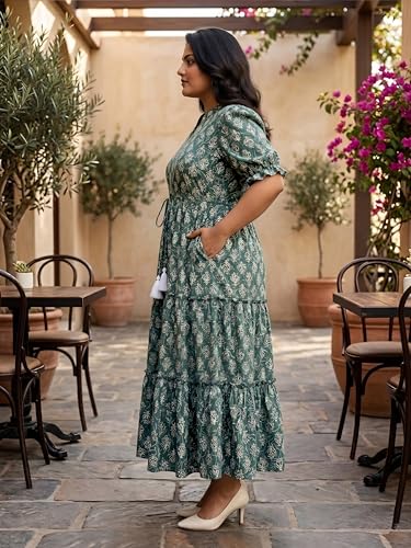 Image of Indietoga Women's Floral Printed Pure Cotton Tiered Maxi Dress (XL to 7XL)