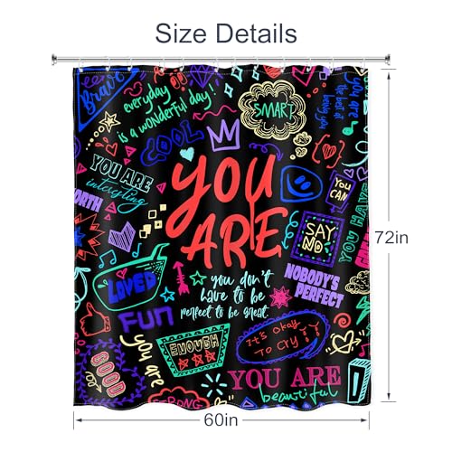 AMBZEK Kids Quotes Shower Curtain,Teens Boys Funny Neon Colorful Positive You are Motivational Inspirational Versers Polyester Toddler Fun Bathroom Curtains Decor Set with 12 Pack Hooks 60Wx72L Inch by AMBZEK - Used condition - Image 5