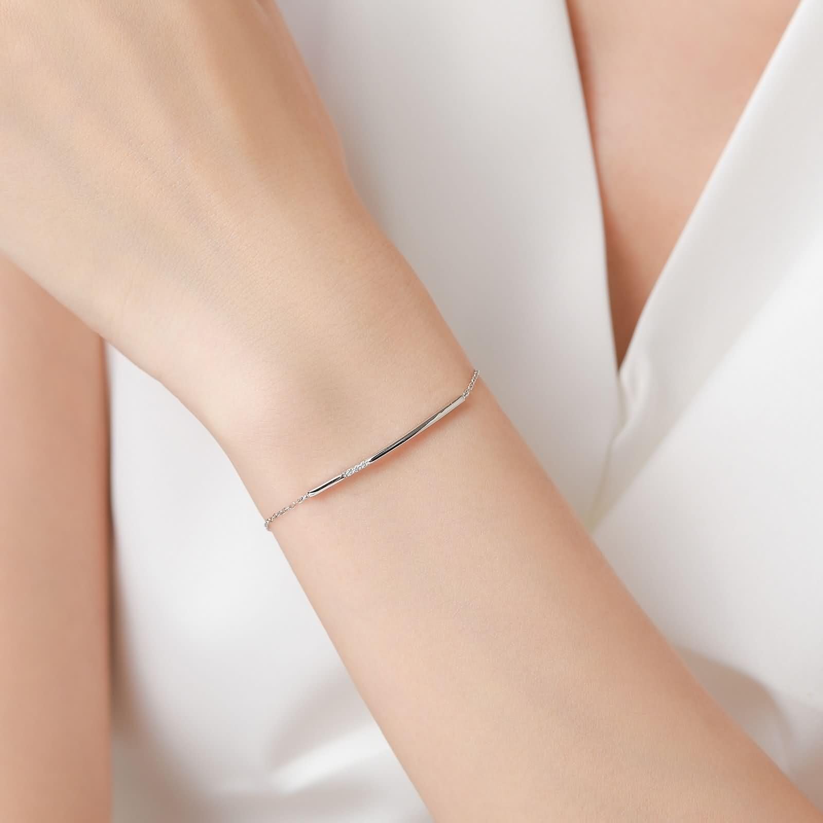 Pulsera de cadena para mujer, pulseras rectangulares con diamantes de oro blanco, regalo para mujer