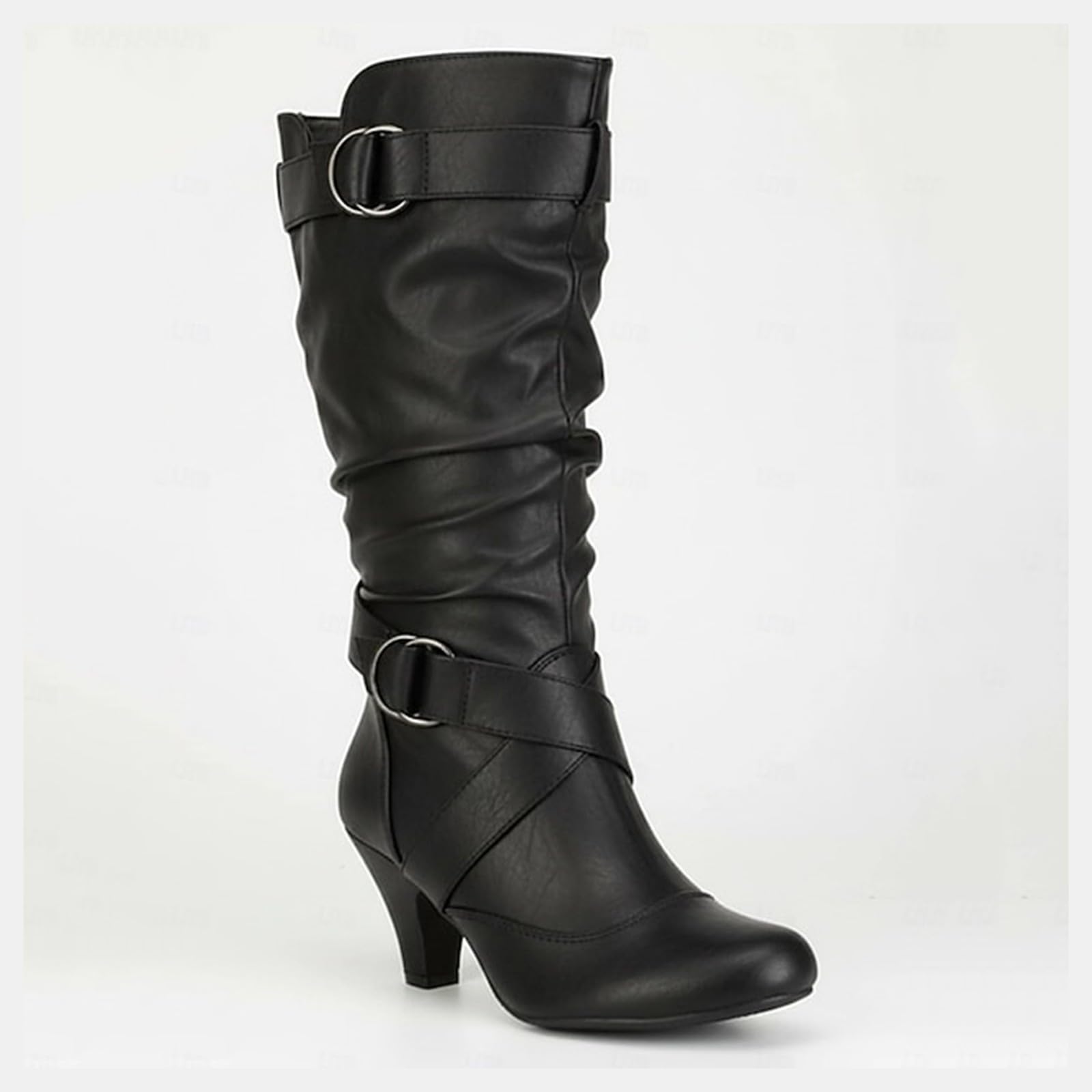 Stivaletti da donna con tacco largo, in pelle, eleganti in pizzo