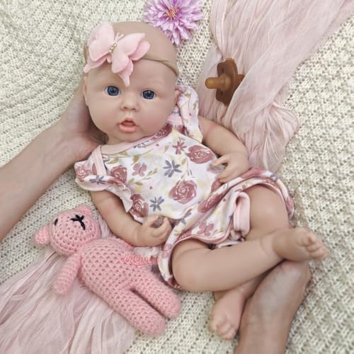 45 cm große, handgefertigte Reborn-Puppe aus Silikon – realistisches Baby-Mädchen mit offenem Mund und anatomisch korrektem Körper – ein Überraschungsgeschenk zu Weihnachten und Thanksgiving