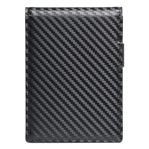 Image of Slim Bifold Wallet for man with Money Clip - RFID Blocking, Multiple Credit Card Pockets - Sleek and Versatile Design - Genuine Leather - Ideal for Cash and Cards (Carbon Fiber Black - Red)