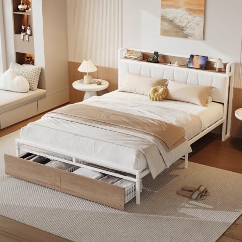 Image of LIKIMIO Queen Size Bed Frame with 2 Drawers and Charging Station