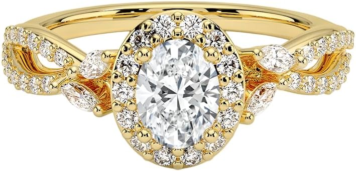 Miniatura 4 de IGI Anillo de compromiso de diamantes de talla excelente ovalada blanca de 0.93 quilates con marquesa de acento y diamantes redondos de laboratorio