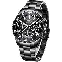 Mens Watches Chronograph Black Stainless Steel Waterproof Date Analog Quartz Watch Business Wrist Watches for Men