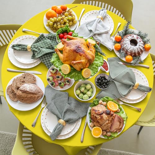 Image of Ragnhild 16 Pack Yellow Plastic Round Tablecloth, 84 Inch, Waterproof & Stain Resistant, Perfect for Birthday Parties, Graduations, Weddings, Everyday Use