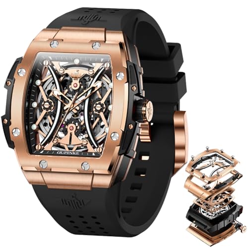 Image of OLEVS Watch Men Self Winding Luxury Skeleton Mechanical Business Dress Square Wrist Watches Calendar Watches