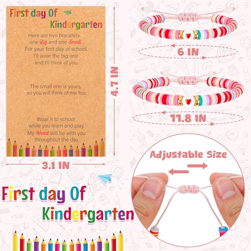 Image of Back to School Supplies, First Day of Kindergarten Bracelet, Back to School Bracelet Mommy and Me, Prek Matching Wish Bracelets Set, Adjustable Bracelet for Boys Girls Gifts Stuff Bulk