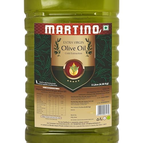 Image of Martino Extra Virgin Olive Oil 5L First Cold Pressed Cooking oil Natural and First Cold Extraction | Rich in Antioxidants | Ideal For low heat cooking like sauteing & grilling, Salad Dressing.