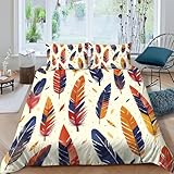 Funda Nórdica Cama 90 Estampado de Plumas Microfibra Suave Ropa de Cama 3 Piezas Fundas Nordicas 3D Niños y Niñas Funda Edredon 135x200 cm y 2 Fundas de Almohada a.1652