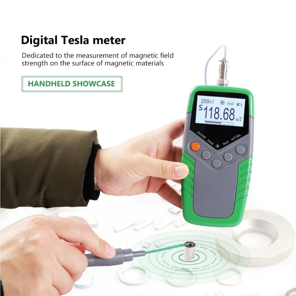 GOYOJO Handheld Digital Tesla Tester Digital, High Precision Gaussmeter with Probe 0-2400mT, Surface Magnetic Field Meters Metal Probe Tool Kit 5% Accuracy