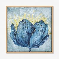Framed Canvas Wall Art Blue Flower Canvas Prints Home Artwork Decoration for Living Room,Bedroom - 16x16 inches