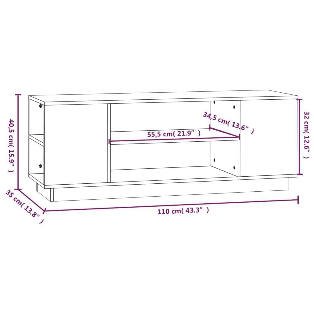 Szafka pod telewizor miodowo-brązowa, lite drewno sosnowe, 110 x 35 x 40,5 cm, z dużą ilością miejsca do przechowywania i stabilną górną płytą do telewizora i dekoracji
