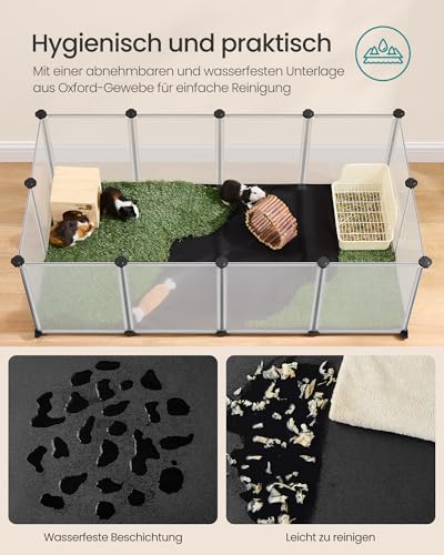 SONGMICS Kleintiergehege mit Bodenplatten, Laufstall mit Abnehmbarer und wasserfester Unterlage, Gehege für Hamster, Kaninchen, Meerschweinchen, 125 x 63 x 42 cm, weiß LPC009W01