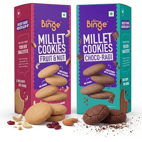 Image of The Healthy Binge Assorted Millet Cookies - Healthy Snacks Combo | Millet Cookies | Jaggery Cookies | Healthy Snacks for Kids and Adults 180g Pack of 2