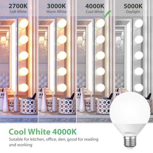 Image of DEGNJU LED Vanity Light Bulbs, 60W Equivalent, Bathroom Light Bulbs 4000K Cool White, 800 Lumens, G25 Globe Bulb for Makeup Mirror, Round Shape, 7W, 120V, Non-Dimmable, 10 Pack