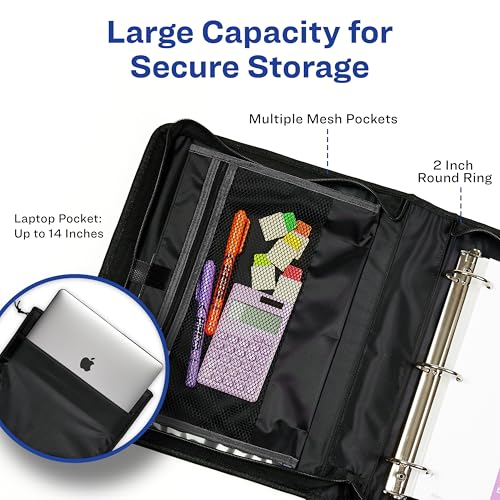 Avery 2" Inch Zipper Binder, 3 Round Rings, Durable Messenger Nylon Zipper Black Binder, Tablet Holder, 6-Pockets with 5 Tab Dividers, Carry-All Storage Binder (26051) image 6