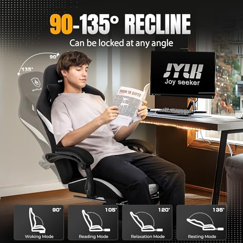 Image of GTPLAYER Gaming Chair with Foot Rest & Pocket Spring Cushion, Breathable Fabric for Home Office Desk, Ergonomic High Back Computer Chair with Headrest & Lumbar Support, Black