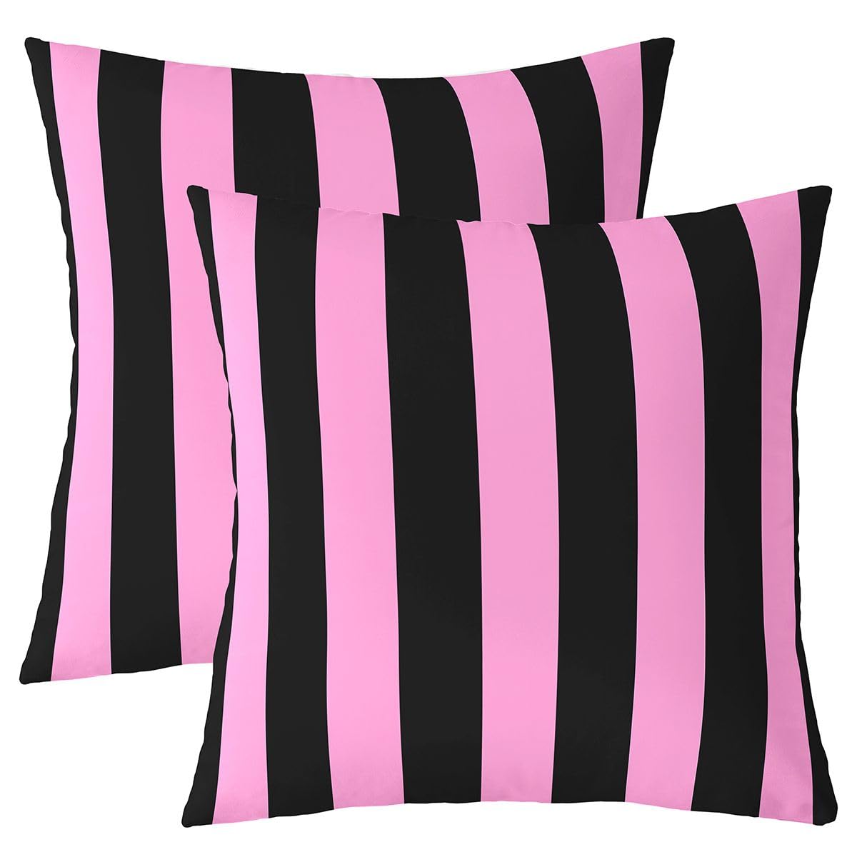 Homewish Black And Pink Striped Cushion Covers 40 x 40 cm Set of 2