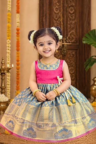 Image of TotzTouch Baby Girl Ethnic Wear Dress | Traditional South Indian Pattu Langa for Girls