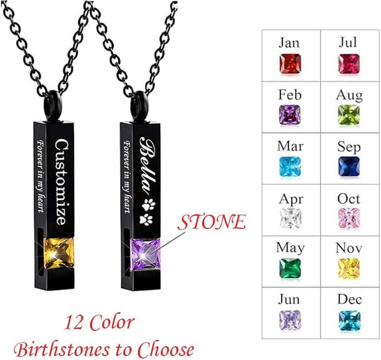 Personalized Urn Necklaces for Ashes,Stainless Steel Keepsake with Birthstones Memorial Gift for Women Men Pet,Custom Cremation Jewelry Urn Pendant for Ashes