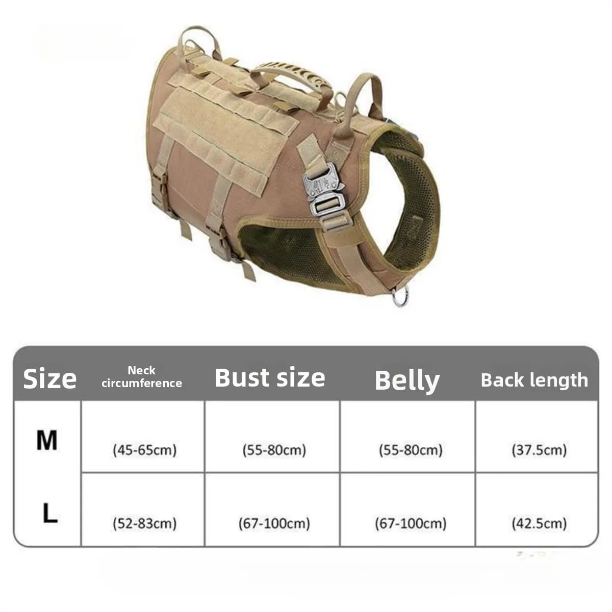 Taktisches Hundegeschirr, Weste für große Hunde, 5-in-1, verstellbarer Brustrucksack mit Leine und tragbarer Outdoor-Tasche, wasserdicht, Wander-/Campingausrüstung (Braun, Größe M)