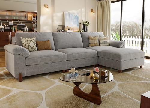 SITJOY Cloud Couch Sectional, 3 Seater L-Shaped, Chenille in Light Gray