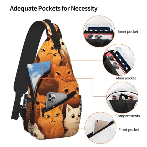 Mochila Crossbody Sling Naranja con Estampado de Gatos miniatura 4