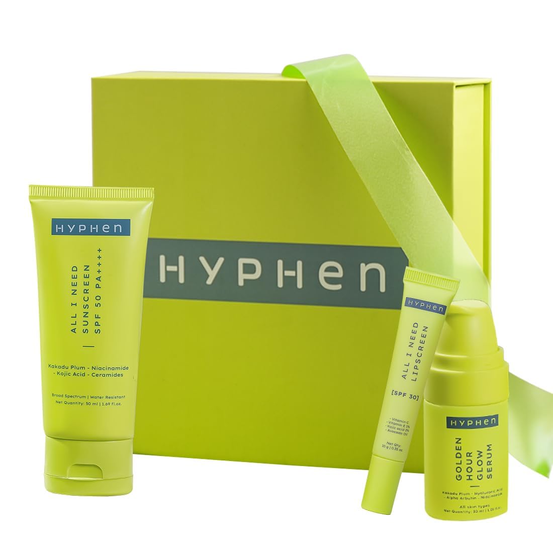 Hy;phen Daily Glow Essentials Gift Kit with Complete Skin Care Routine | Gift Set with Face Serum, Moisturizing Sunscreen SPF & Lip Balm for Daily Glow | Suitable for Women with All Skin Types