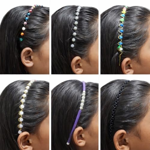 Image of Hair Bands for Women & Girls Pack of 8 - Metal Hair Bands with Pearl Headbands, Stylish Designs to Match Any Outfit