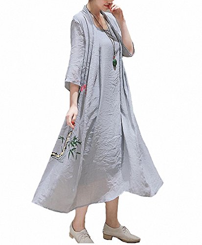 Afibi Cotton Linen A-line Hem Baggy Chinese Style Retro Shift Dress