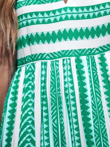 Image of CUPSHE Women's Ruffle Beach Maxi Dress Split V Neck A Line Sleeveless Stripe Geometric Pattern Casual Summer Dresses