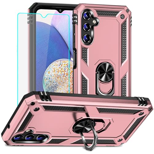 Coque Samsung A14 5G avec protège-écran HD et anneau de support antichoc robuste - Yiakeng Rose