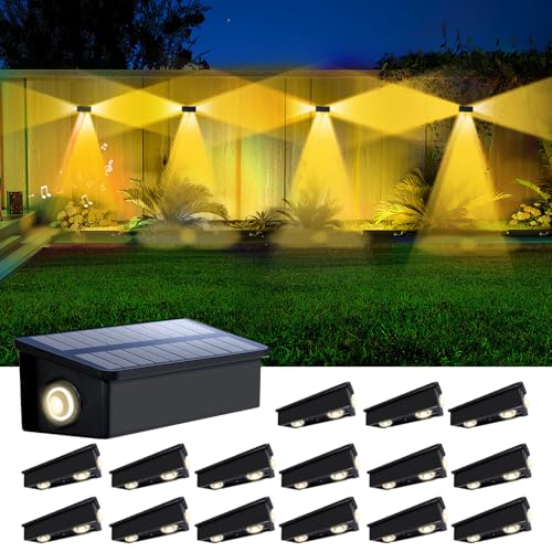 POLIGHTY Paquete de 16 luces solares de valla de 3 lados para exteriores, impermeables, con lente LED blanca cálida, para pared, cubierta, patio, riel, garaje, piscina, diseñadas para mayor seguridad