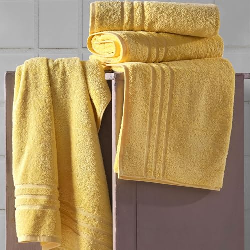 Image of Hawmam Linen Yellow Bath Towels 4 Pack Soft and Absorbent, Premium Quality Perfect for Daily Use 100% Cotton Towel 600 GSM