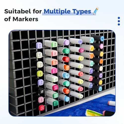 Image of SANFURNEY Art Marker Storage Rack for 300 Markers, Watercolour Brushes Pens Color Pencils Organizer Holder for Desk - Black
