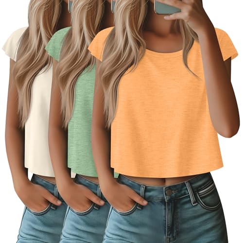 Oakgarden 3 Pack Women's Crop Tops Cap Sleeve Cropped T