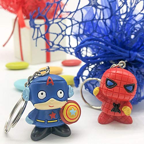 Ingrosso e Risparmio Lot de 12 porte-clés amusants avec pendentif super-héros Marvel Avengers, Spiderman et Captain America assortis, pour premier anniversaire d'enfant (avec emballage crème) Cover