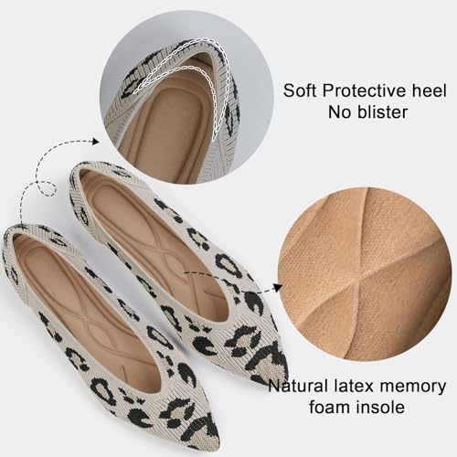 Image of TINGRISE Women's Flats Shoes Pointed Toe Knit Ballet Comfortable Dressy Slip On Flat