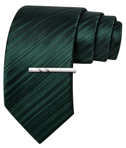 Image of Barry.Wang Silk Men Ties Formal Stripes Necktie and Tie Clip for Wedding Party Business Fashion Classic